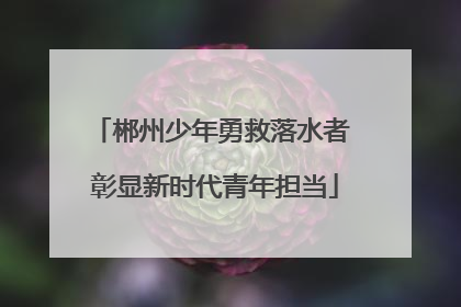 郴州少年勇救落水者 彰显新时代青年担当